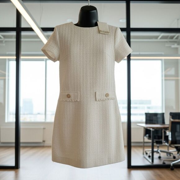 New bebop Tweed office Dress Twee Grandmacore White Woven Size Women's XS - Picture 1 of 10